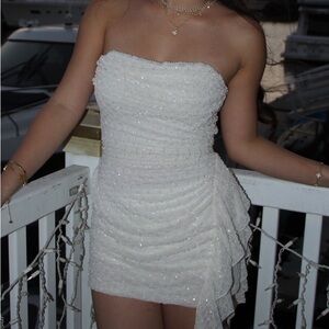 Oh Polly Ariavela Embellished Strapless White Dress